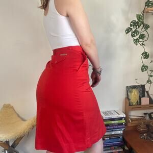 Vintage Gloria Vanderbilt Red High Waisted Denim Midi Skirt Sz 12